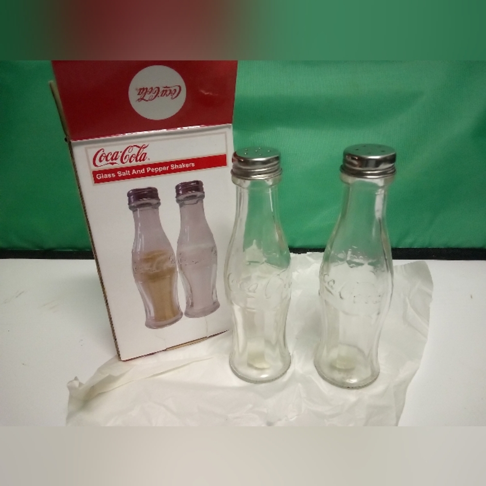 Vintage Large Glass Coca Cola Glass Salt & Pepper Shakers.